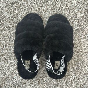 UGG Black Fluffy Slippers